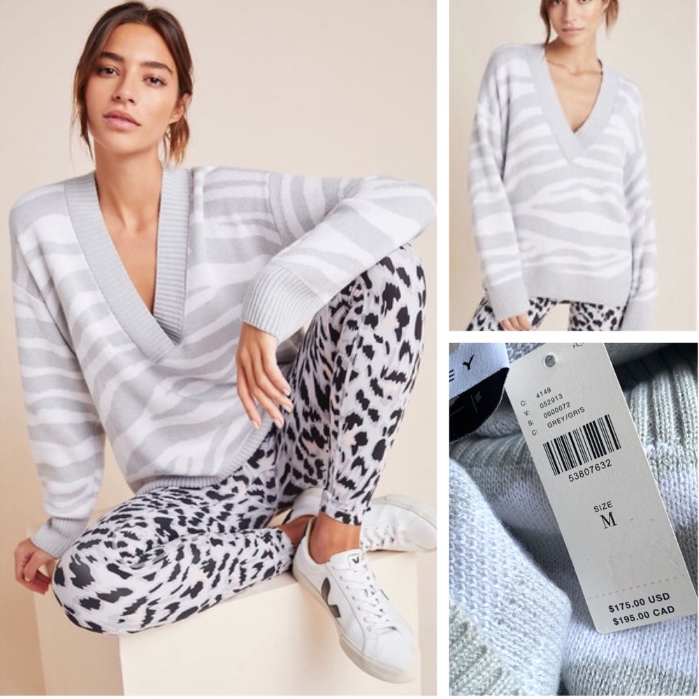 Anthropologie deep V zebra animal sweater